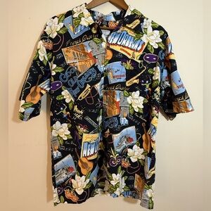 David Carey originals Mardi Gras novelty print shirt SZ LG